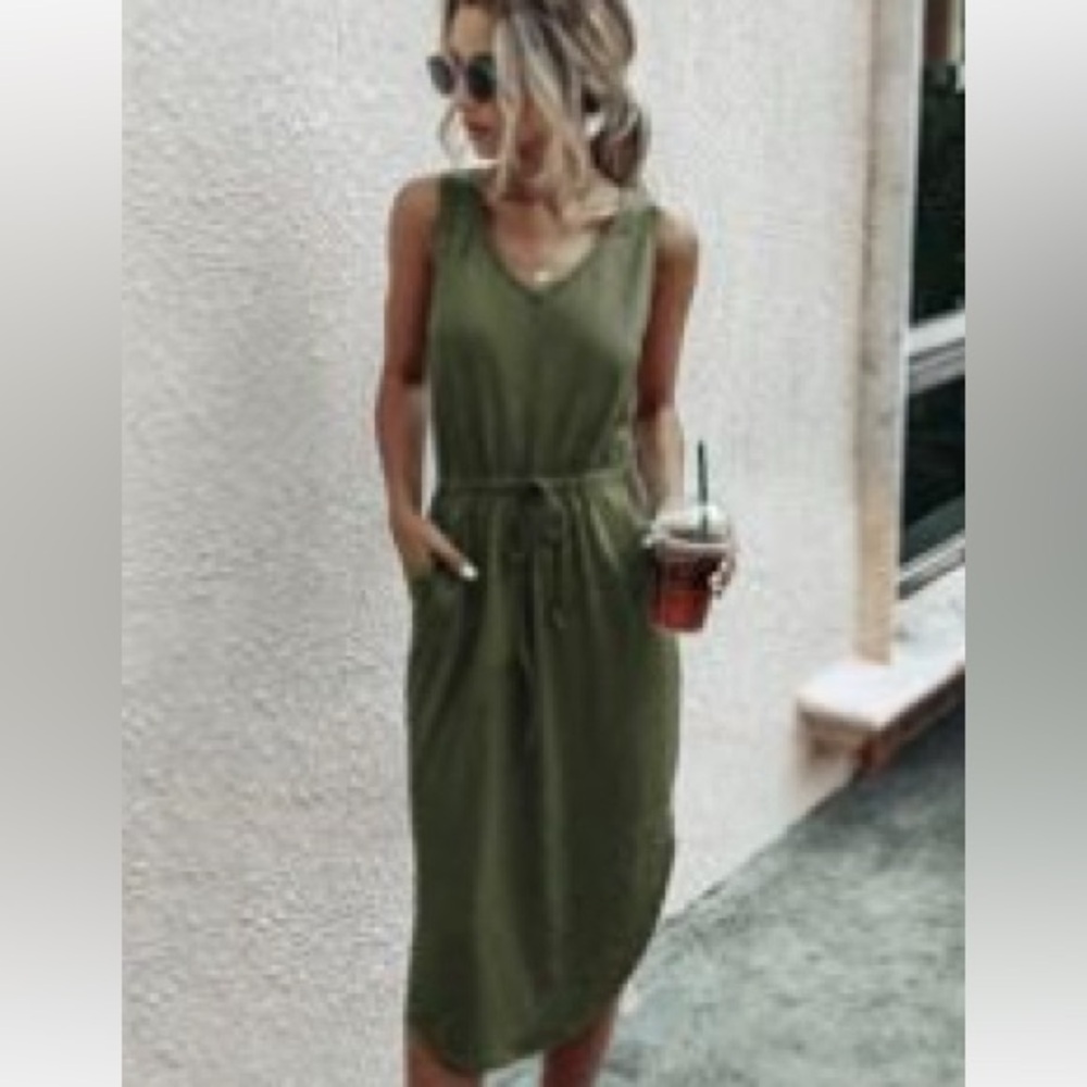 SHEIN XL tank top dress with tie waist and pockets